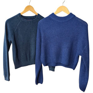 Lot of 2 Women’s Knit Sweaters – Aeropostale Navy Ribbed & H&M Divided Blue...